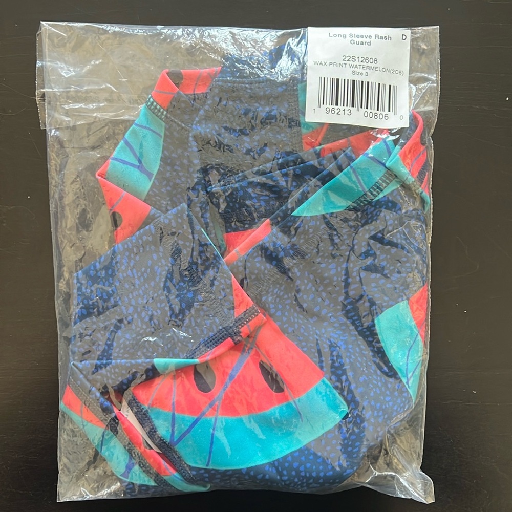 Long Sleeve Rash Guard. Wax Print Watermelon.
